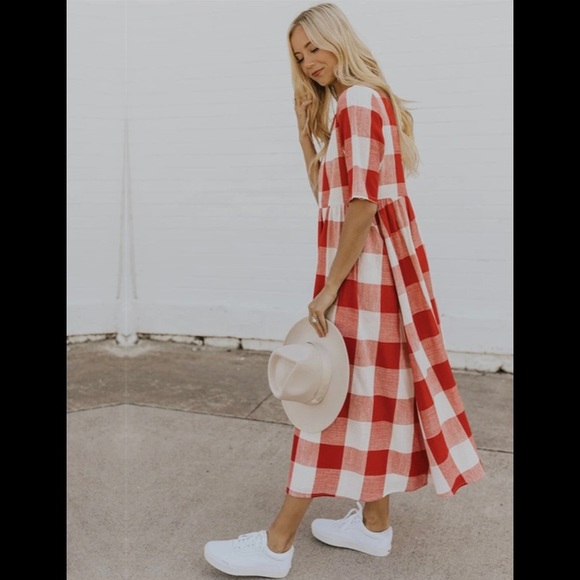 Roolee red buffalo plaid gingham Maddie mom midi maxi dress - Picture 6 of 15